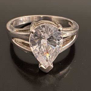 Pear-Cut Simulated Diamond Teardrop Solitaire Ring